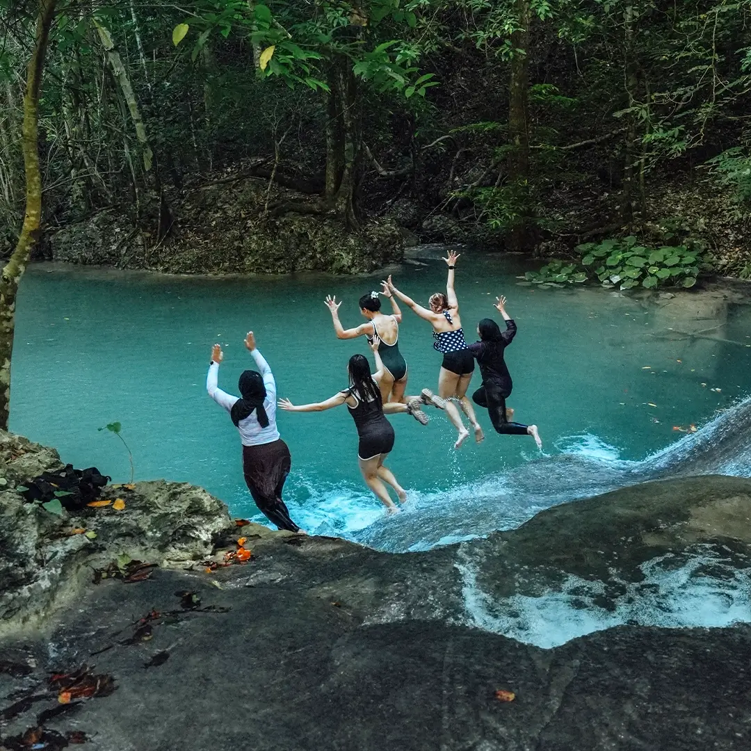 Explore deep into the jungle for a royal swim at a natural pool.