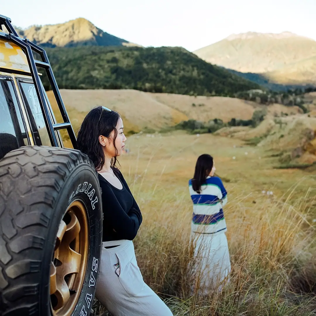 Sunrise at a grassland crater.